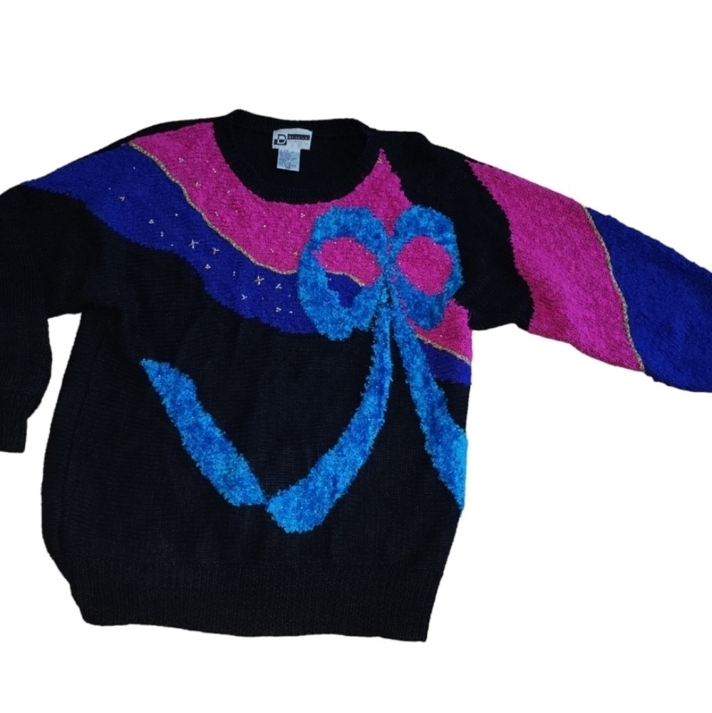 Vintage Crewneck Sweater Party Tacky Decades 80's Embellished Multicolor Retro